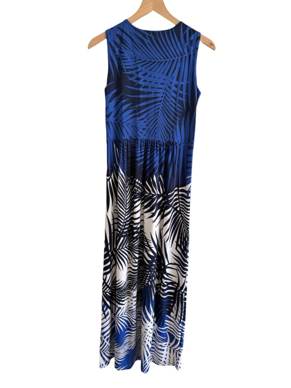 Liz Claiborne Maxi Dress Tropical Palm Print Size M Sleeveless Coastal Resort - Picture 7 of 13